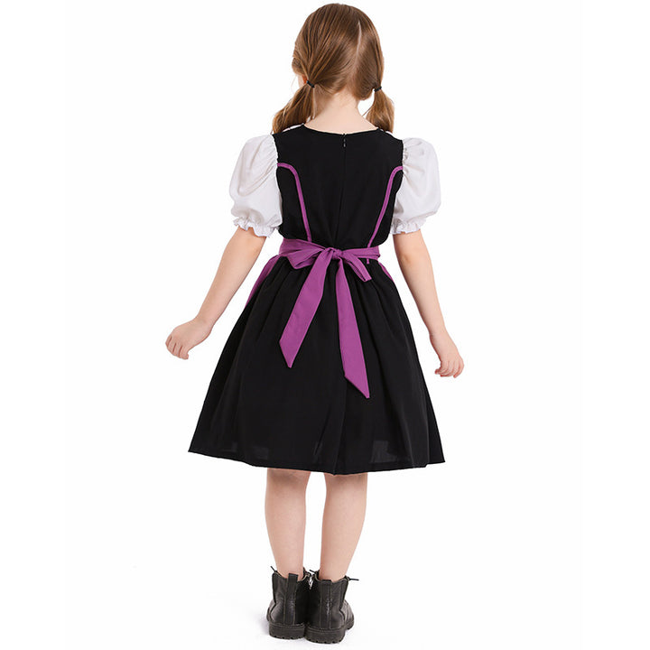Ladies traditional Dirndl dress with laced bodice, puff sleeves and removable apron Mune Fashion
