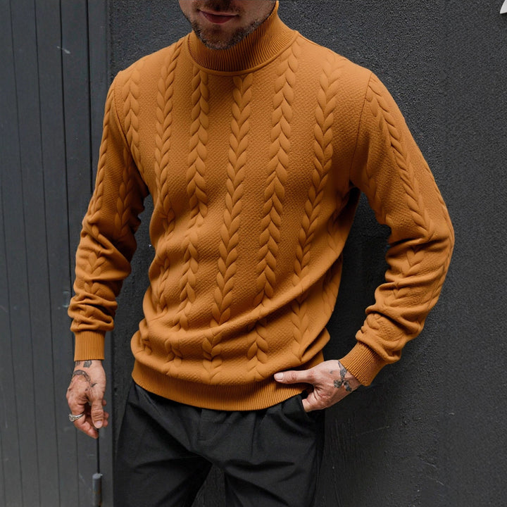 Men's chunky-knit turtleneck sweater with cable pattern and ribbed cuffs Mune Fashion
