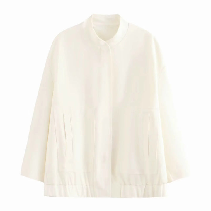 Women's oversized blouson jacket with stand-up collar, concealed front placket and elastic waistband Mune Fashion