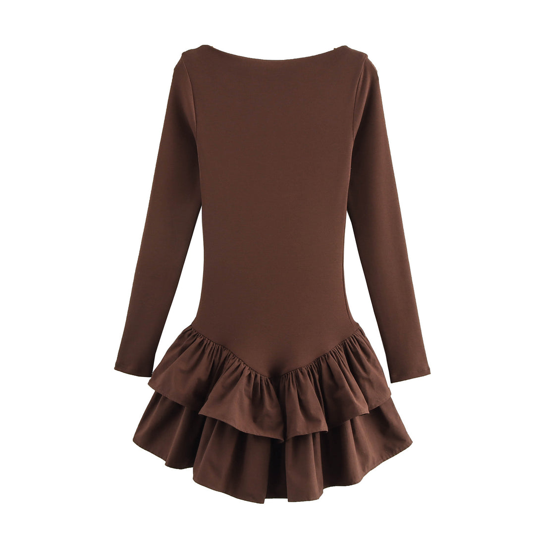 Women's figure-hugging mini dress with tiered ruffles and boat neckline Mune Fashion