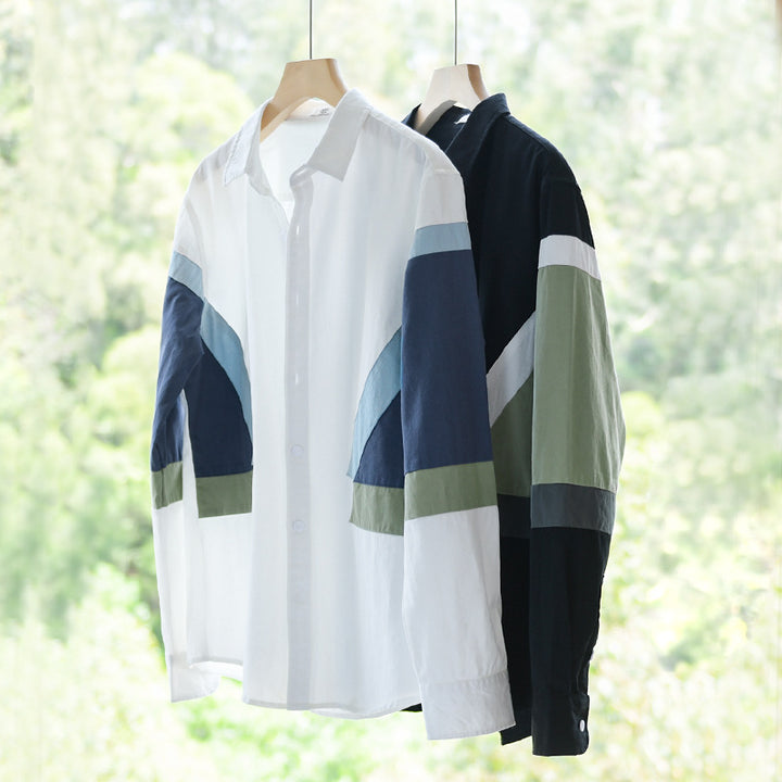 Men's colorblock shirt made of cotton blend with long sleeves and contrasting panels Mune Fashion