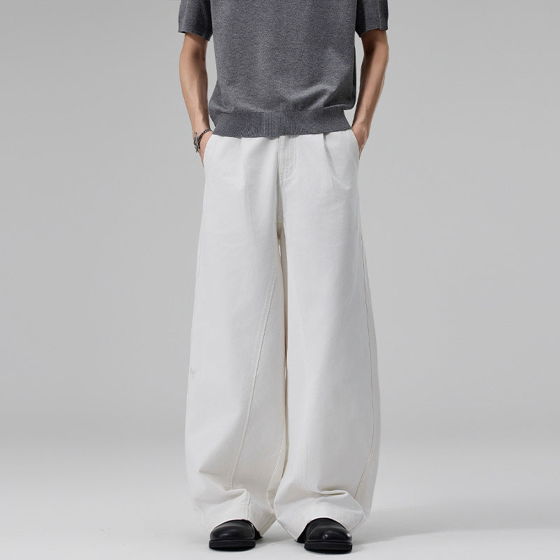 Men's Ultra Wide Cotton Twill Pants with Pleat and Palazzo Silhouette Mune Fashion