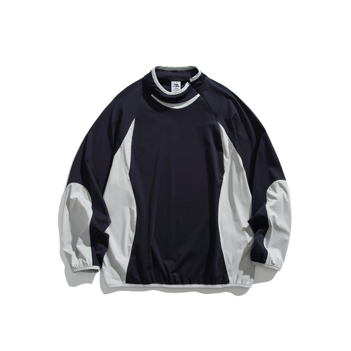 Unisex Oversize Windbreaker Pullover with Stand-up Collar and Contrast Panels Mune Fashion