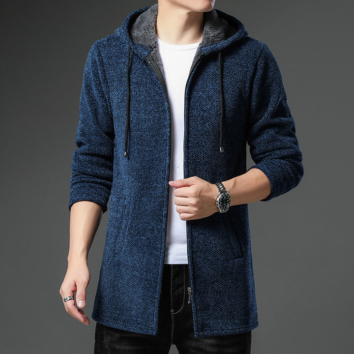 Men's urban hooded knitted coat with teddy lining, concealed zipper and side pockets Mune Fashion