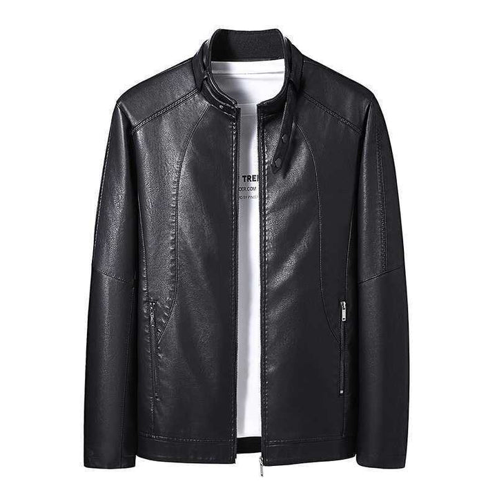 Men's Slim-Fit Faux Leather Blouson with Stand Collar, Concealed Zipper and Side Pockets Mune Fashion