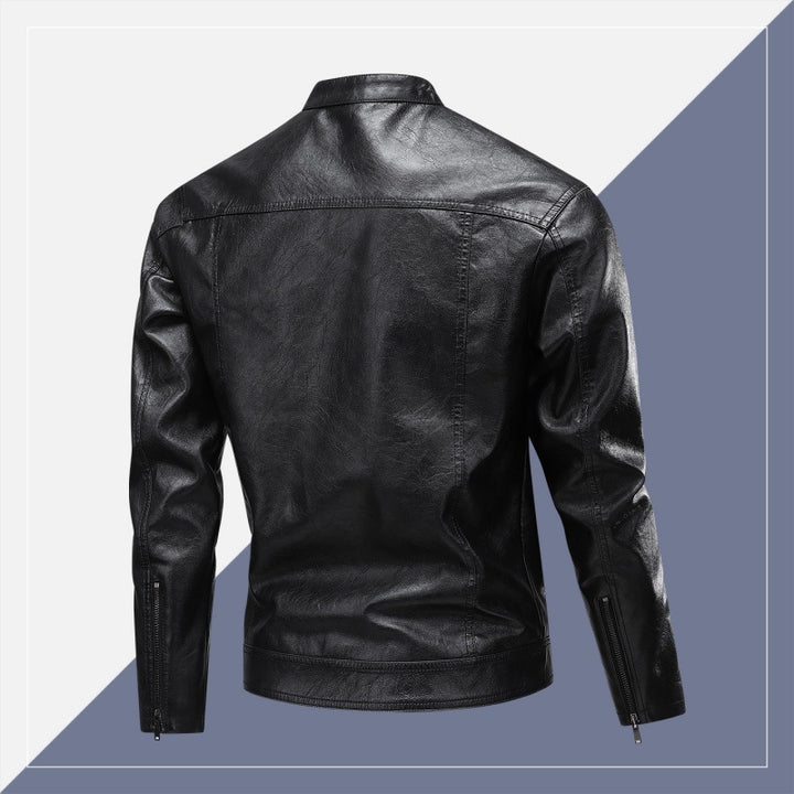 Men's Faux Leather Biker Jacket with Stand-Up Collar, Slim Fit & Diagonal Zipper Pockets Mune Fashion