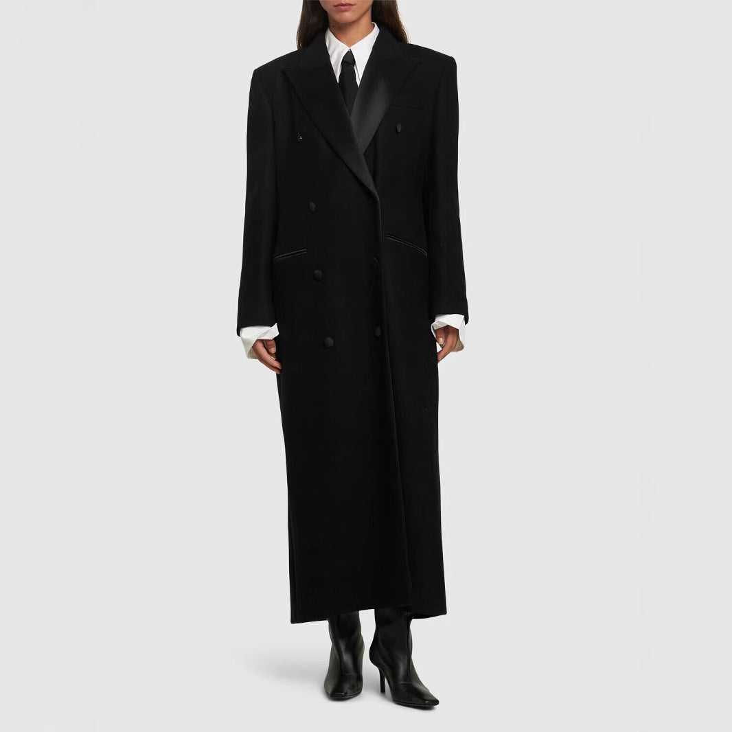 Women Double-breasted Maximalist Wool Coat with Shawl Collar Mune Fashion