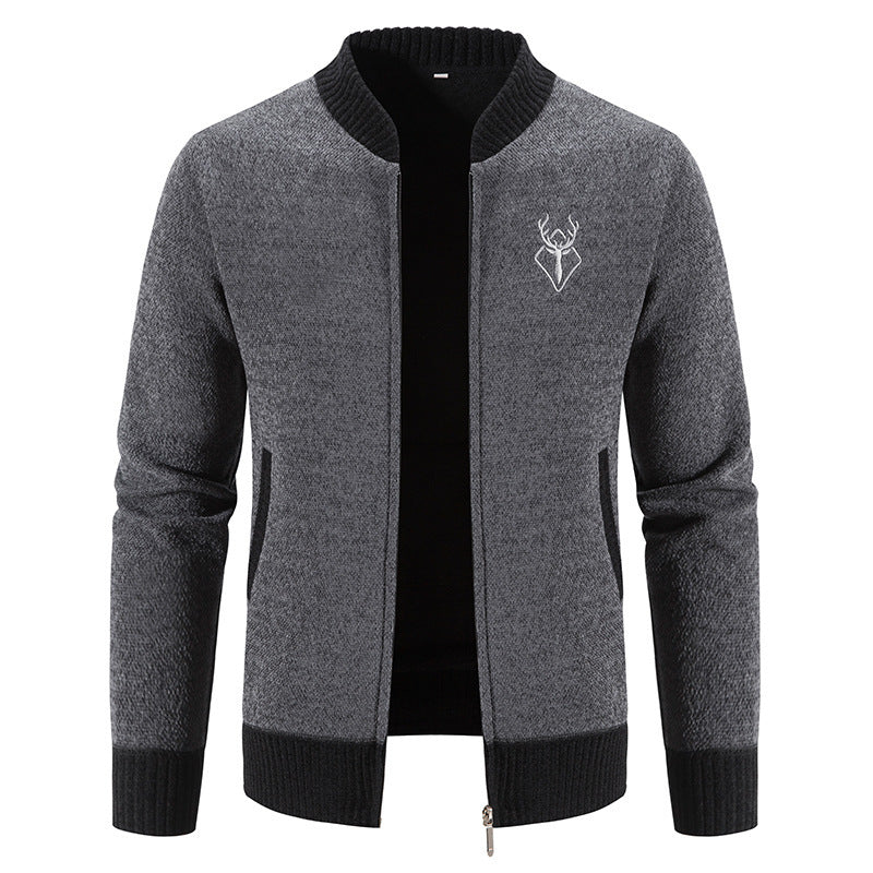Men's casual zip-knit jacket with soft thermal lining, ribbed stand-up collar and deer logo Mune Fashion