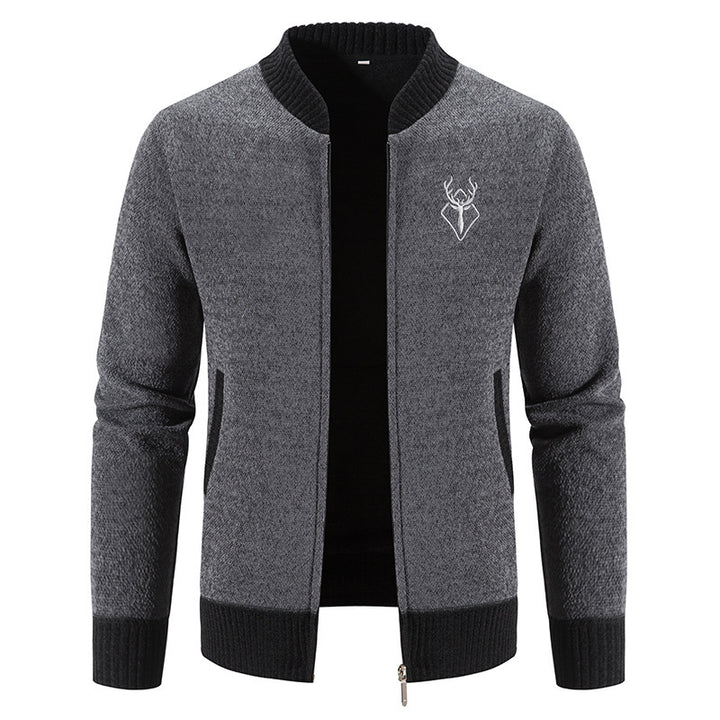 Men's casual zip-knit jacket with soft thermal lining, ribbed stand-up collar and deer logo Mune Fashion