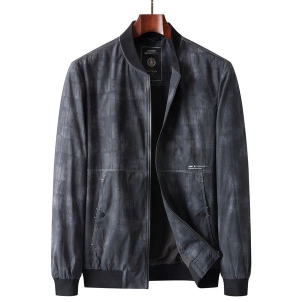 Men's bomber jacket in leather look with subtle all-over print, zipper and ribbed cuffs Mune Fashion