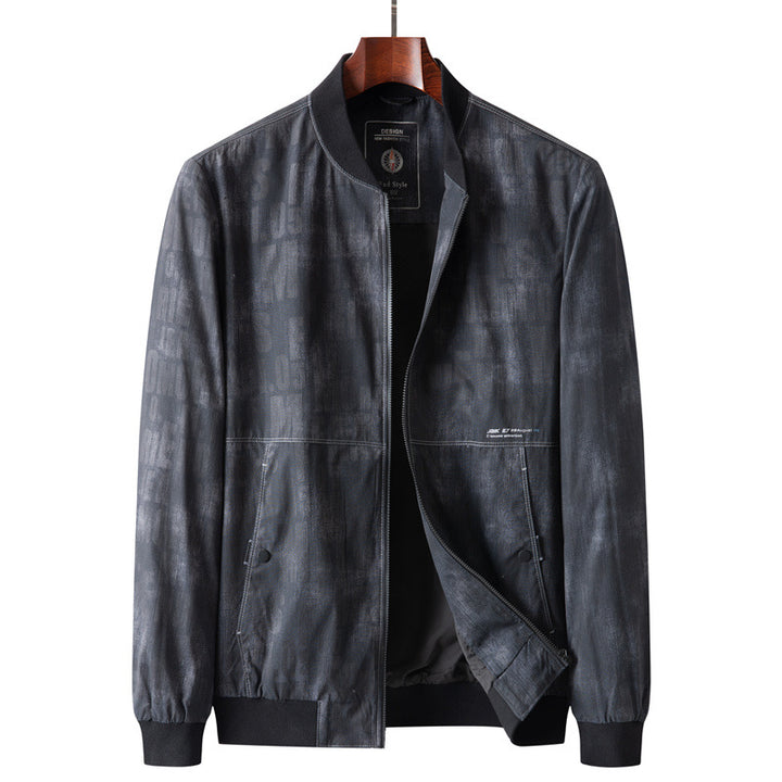 Men's bomber jacket in leather look with subtle all-over print, zipper and ribbed cuffs Mune Fashion