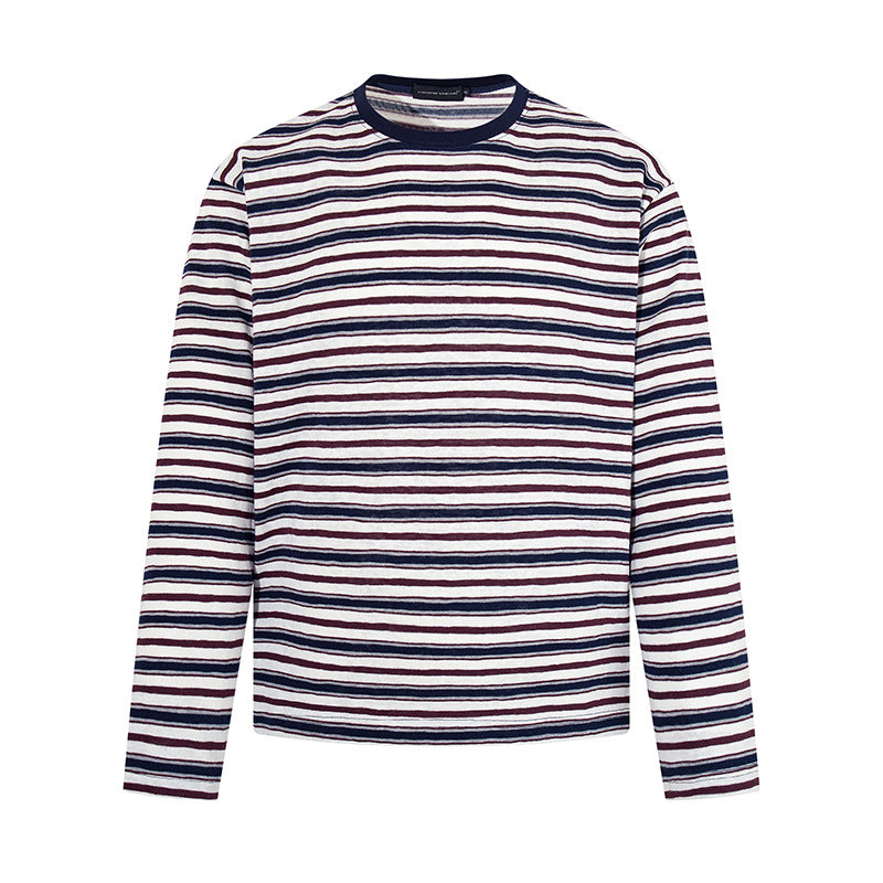 Men's Striped Long Sleeve Shirt made of Cotton Blend with Round Neck and Fine Texture Mune Fashion