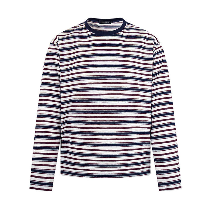 Men's Striped Long Sleeve Shirt made of Cotton Blend with Round Neck and Fine Texture Mune Fashion