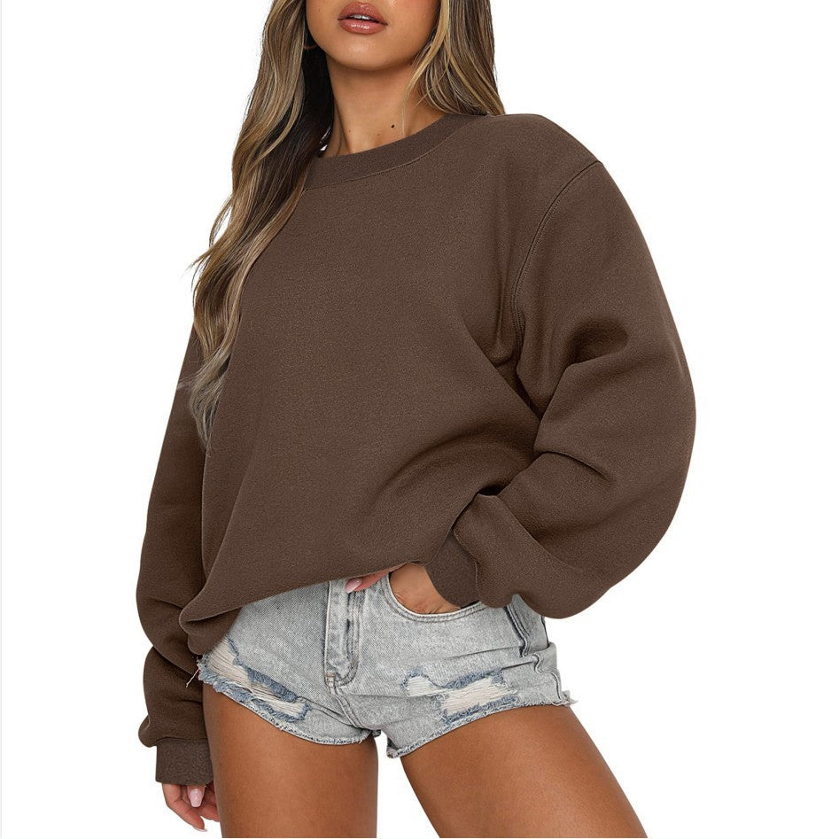 Women's oversized round neck sweatshirt made of cotton blend with dropped shoulders, brushed inside, and elastic cuffs Mune Fashion