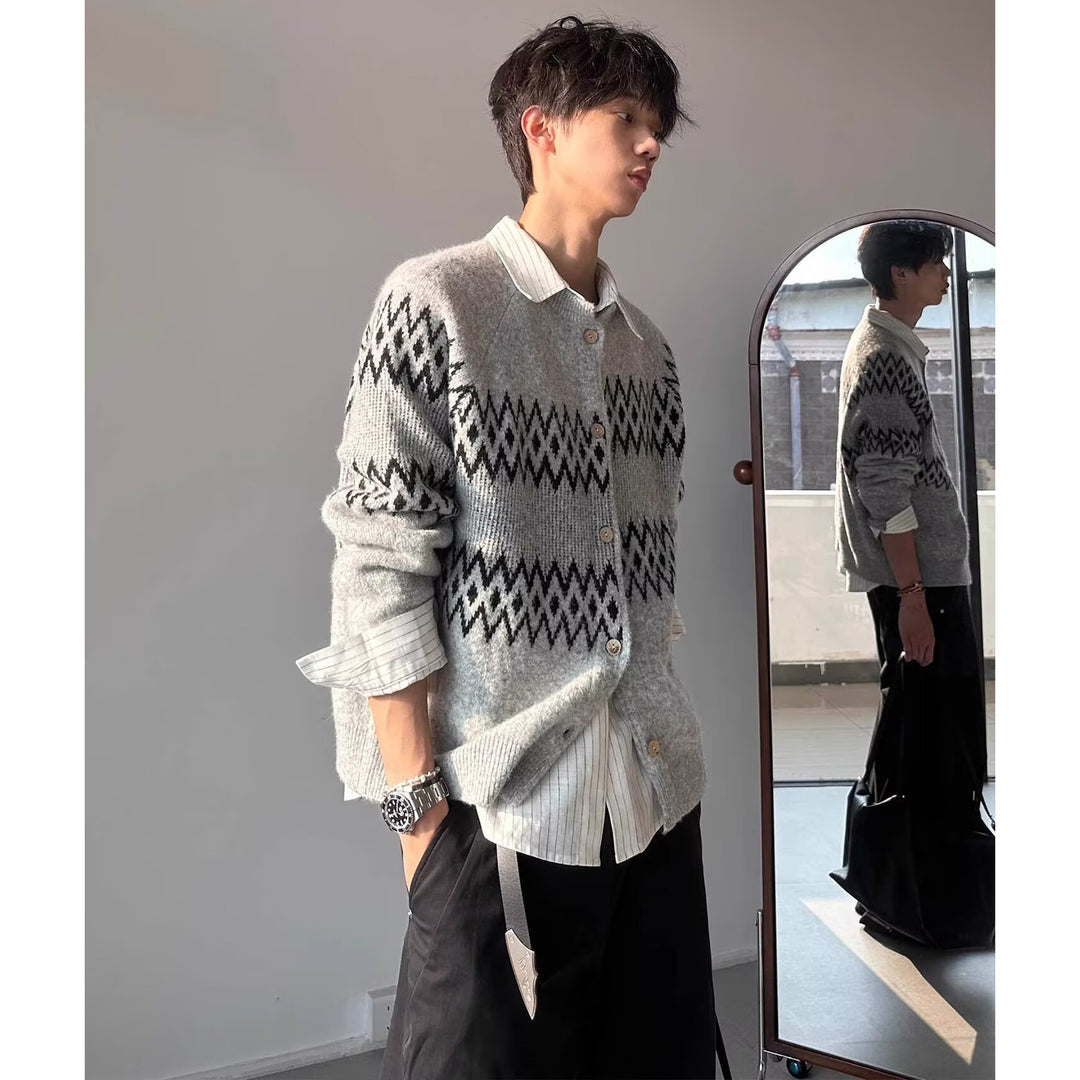 Men's fashion cardigan with geometric pattern Mune Fashion