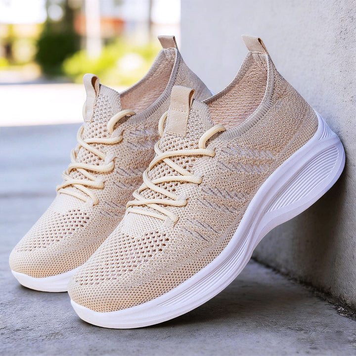 Women’s ergonomic knitted comfort sneakers with targeted ventilation, elastic slip shaft, and shock-absorbing wedge sole Mune Fashion