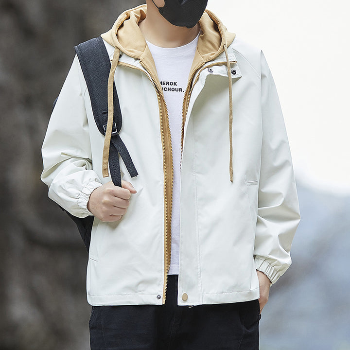 Men's Lightweight Rain Jacket with Adjustable Hood Collar Mune Fashion