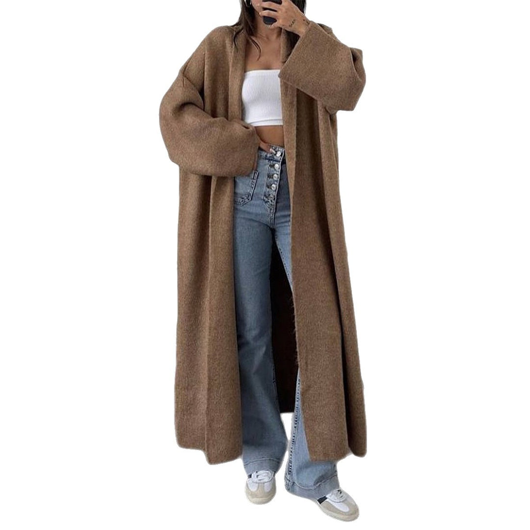 Women's extra-long oversized knit coat with open cut, wide sleeves and kimono collar Mune Fashion