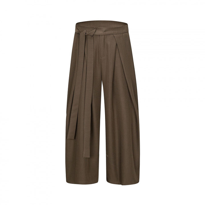 Women's Wide Culotte Pants with High Waist, Pleats and Tie Belt Mune Fashion