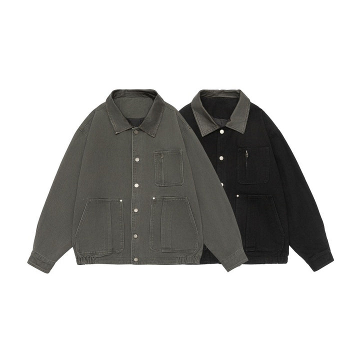 Men's Boxy Canvas Field Blouson with Snap Button Placket and Large Utility Pockets Mune Fashion