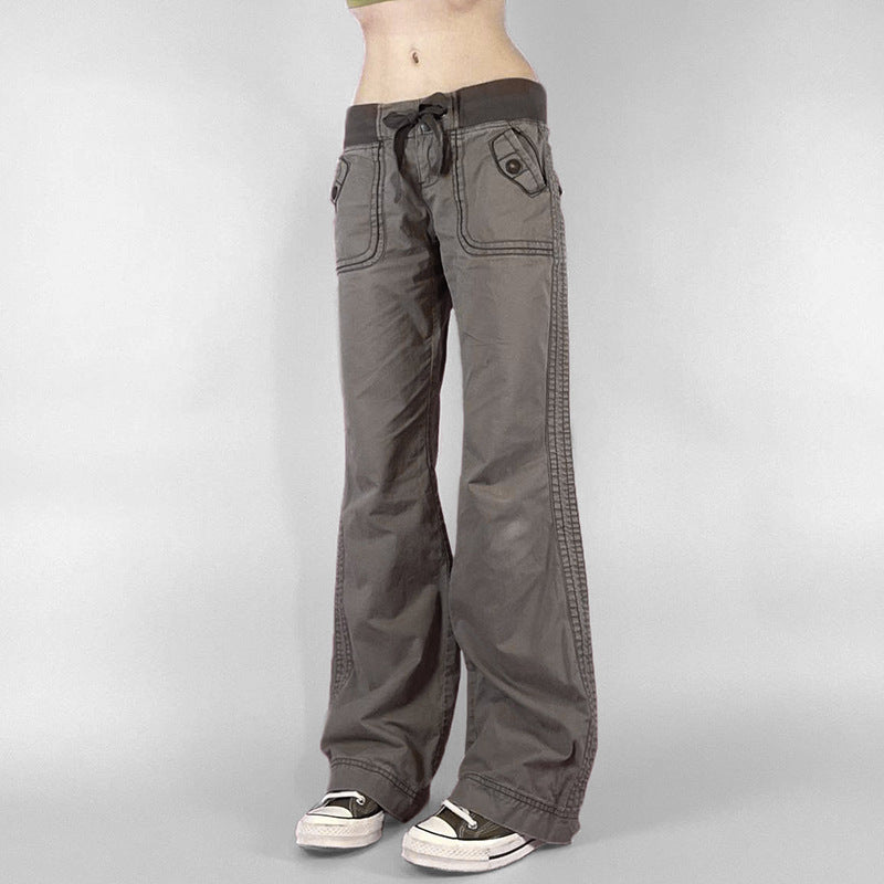 Women's High-Waist Flared Pants made of Cotton Blend with Elastic Waistband, Drawstring and Patch Pockets Mune Fashion