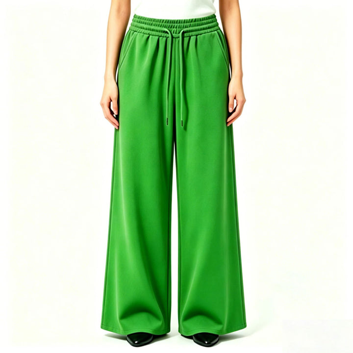 Ladies wide high-waist lounge pants with elastic waistband, drawstring, and flowing jersey Mune Fashion