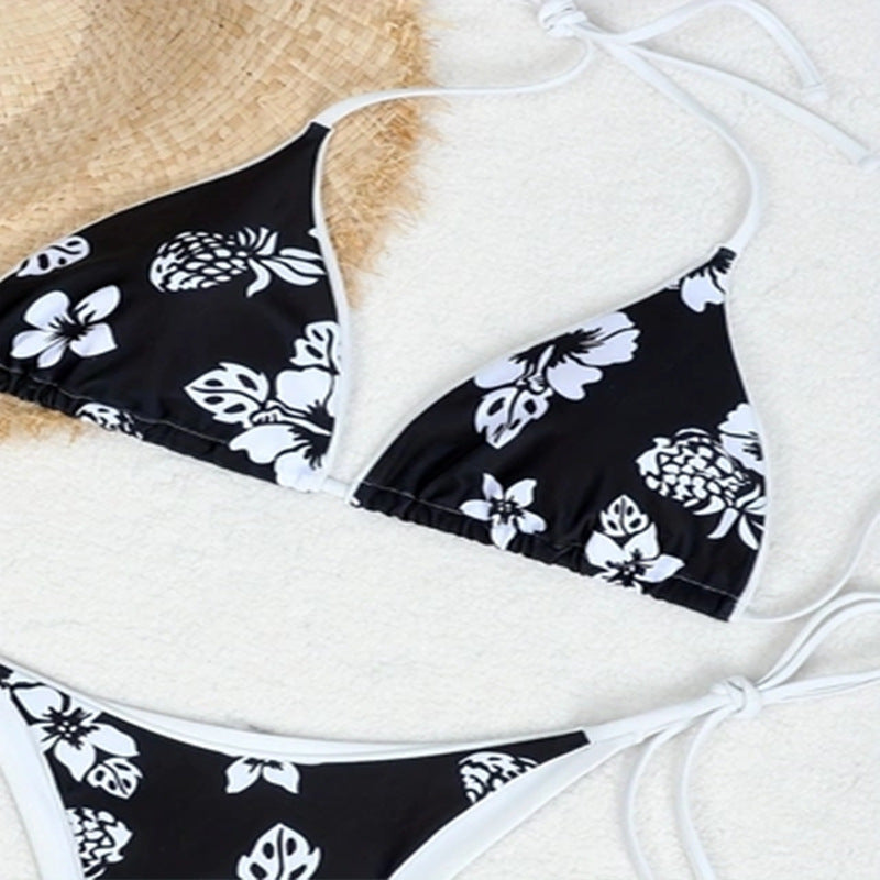 Women's Triangle Bikini Set with Adjustable Straps and Floral Design Mune Fashion