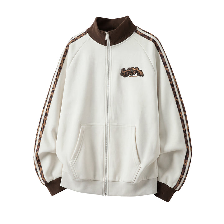 Unisex training jacket with leopard trim and front zipper Mune Fashion