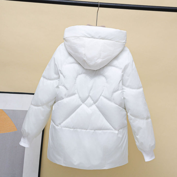 Women's Padded Winter Jacket with Hood and Heart Details Mune