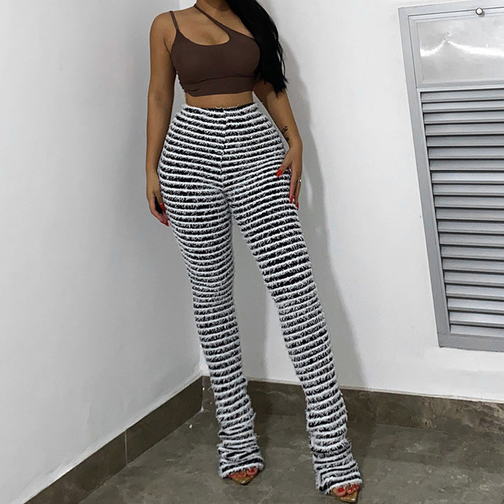 Damen Strukturierte Rippstrick-Hose mit hohem Bund und gerafften Beinenden Mune Fashion