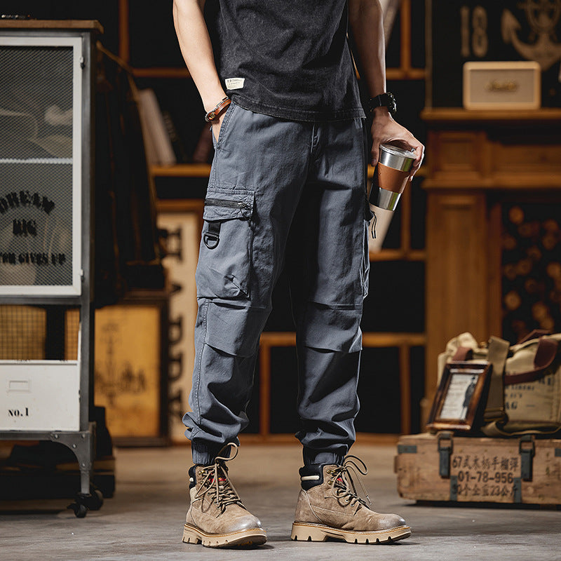 Men's Multifunctional Cargo Jogging Pants with D-Rings, Zipper Flaps, and Elastic Cuffs Mune Fashion