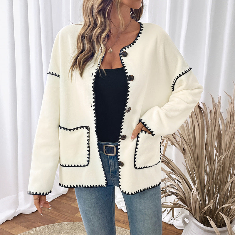 Women's Fashionable Cardigan with Contrast Stitching Mune Fashion