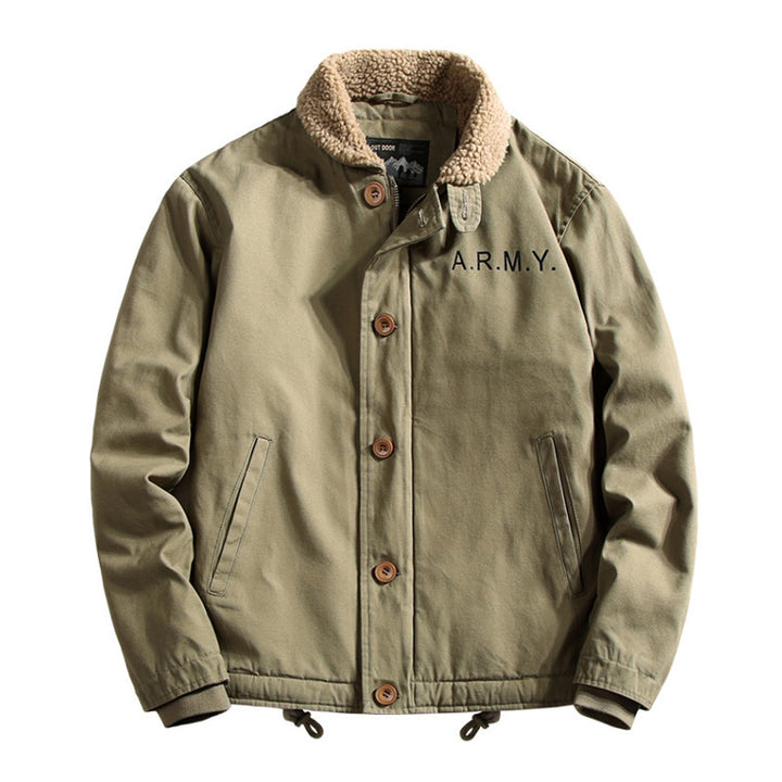 Men's nano-padded canvas pilot jacket with teddy collar, concealed button placket, and adjustable drawstring hem Mune Fashion