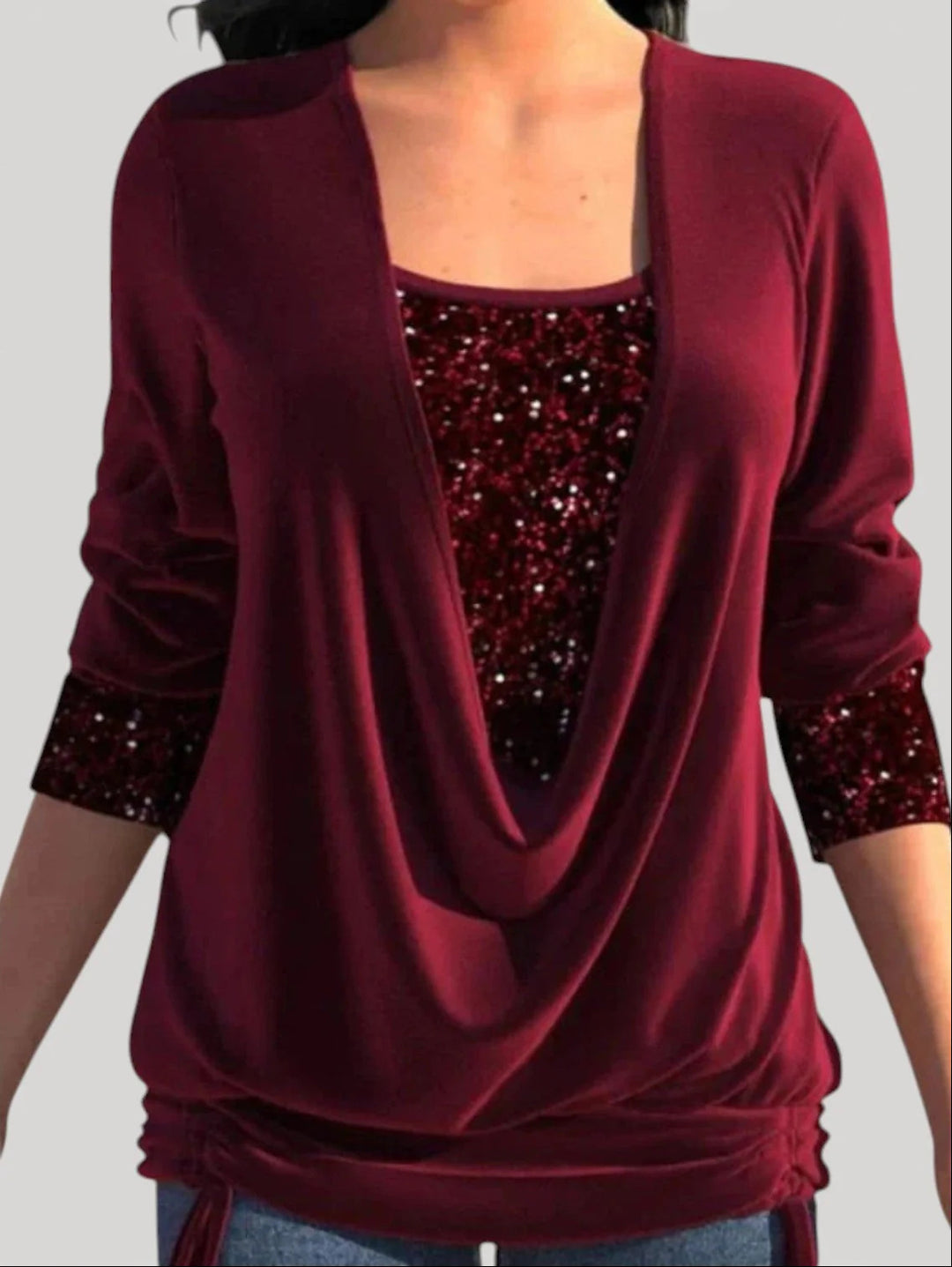Women's Fashion Draped Sweater with Glitter Accents