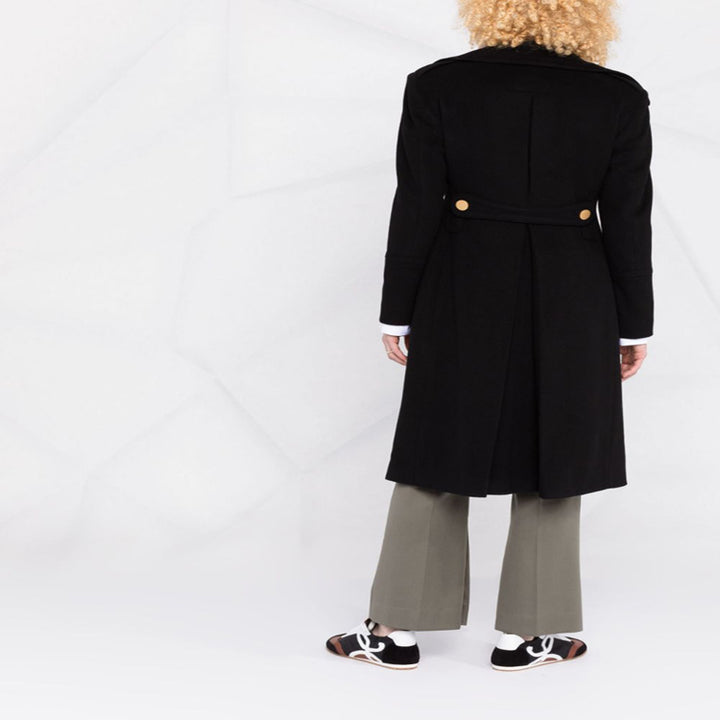 Women's Double-Breasted Long Coat in Naval Coat Style with Distinctive Metal Buttons Mune Fashion