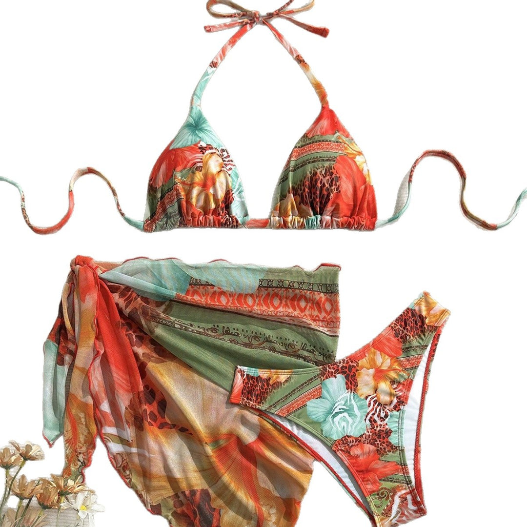 Women's Triangle Bikini with Floral Design and Silky Cover-Up Mune Fashion