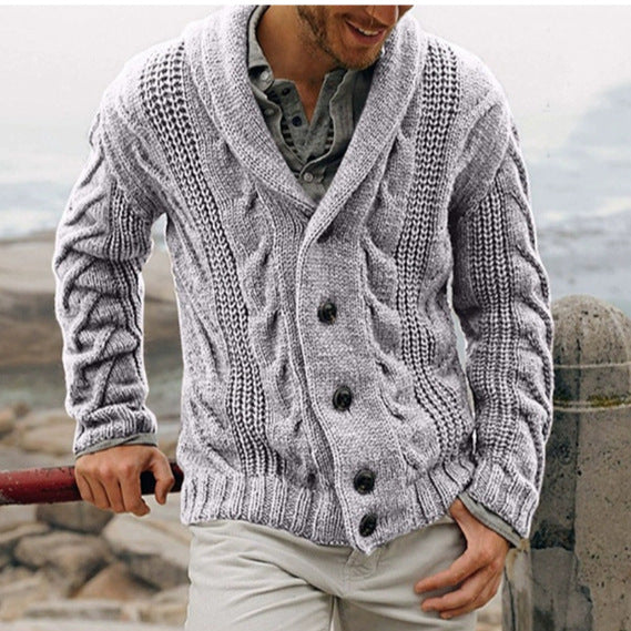 Men's chunky knit cardigan with shawl collar and cable pattern Mune Fashion