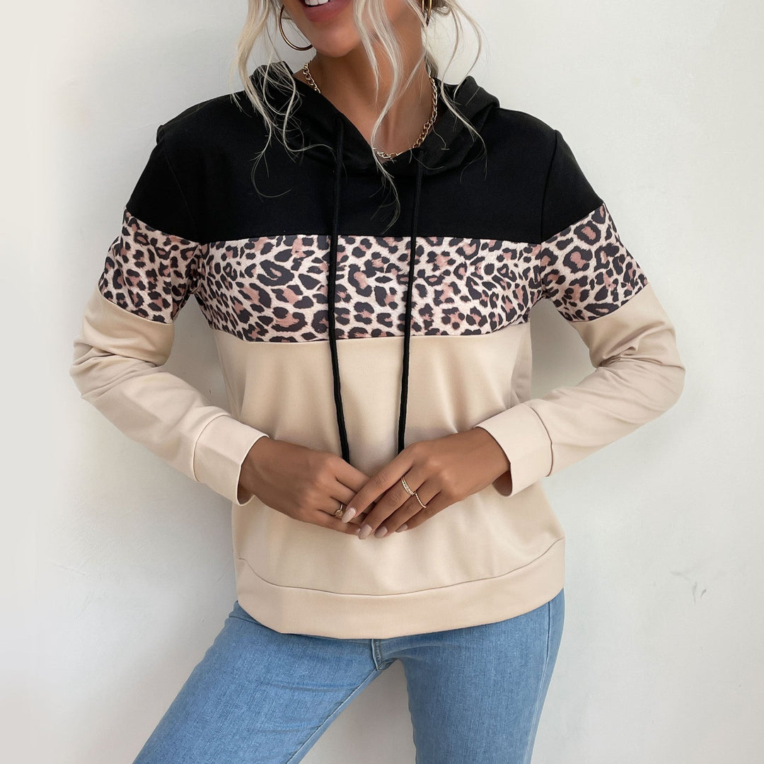 Women's hooded sweatshirt with leopard print trim and kangaroo pocket Mune Fashion