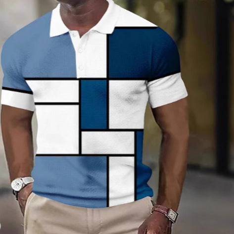 Men's short-sleeved polo shirt with geometric block pattern and fine structured piqué Mune Fashion
