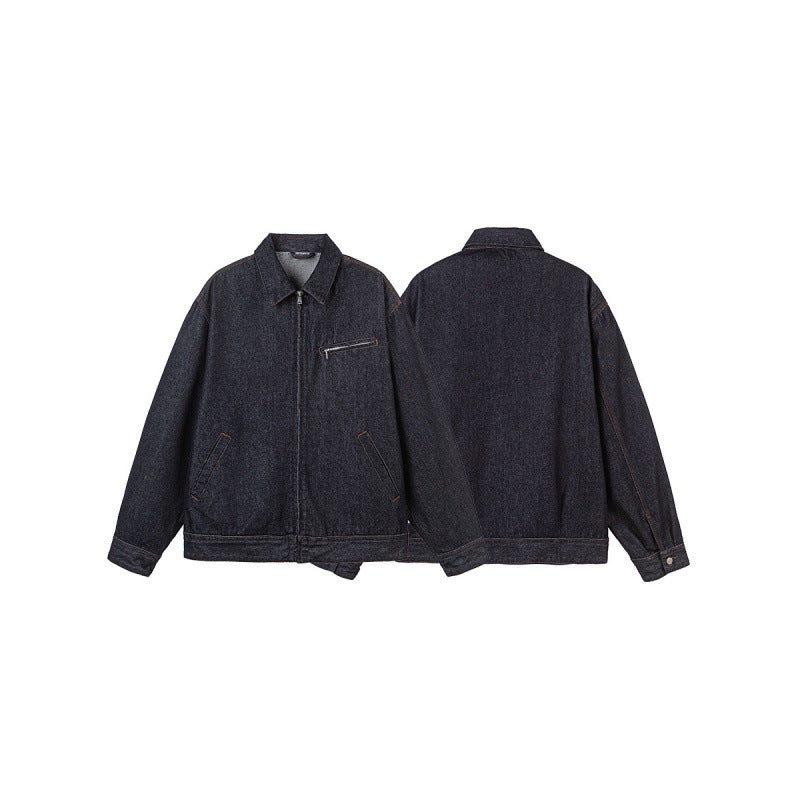 Men's Boxy Denim Jacket with Full Zip, Chest Zip Pocket and Shirt Collar Mune Fashion