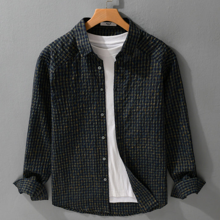 Women's Lightweight Crinkle Check Shirt in Overshirt Style with Watercolor Check and Relaxed Fit Mune Fashion