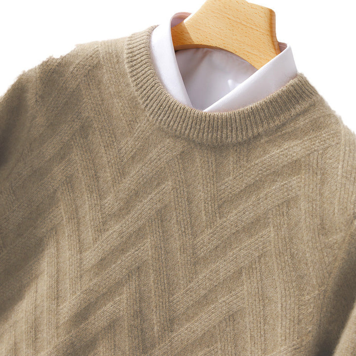 Men's Fine Crew Neck Sweater made of Cashmere Blend with Chevron Structure Mune Fashion