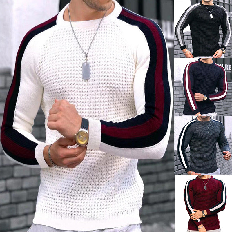Men's structure knit pullover with raglan sleeves and contrast stripes Mune Fashion