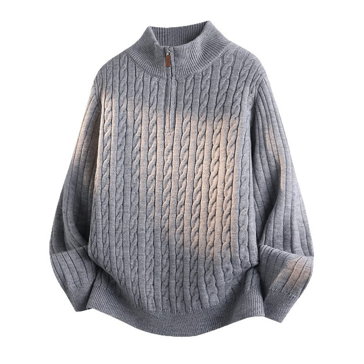 Women's Fashionable Knit Sweater with Stand-Up Collar and Zipper Mune Fashion