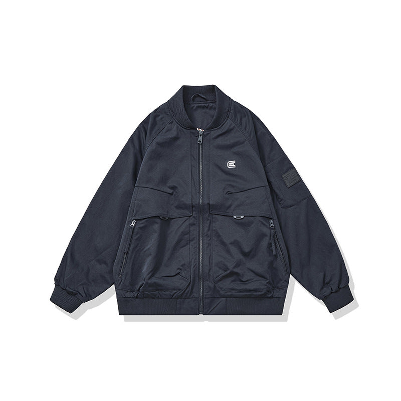 Unisex Short Cut Boxy Bomber Jacket in Utility Look with Front Zip, Flap Pockets and Ribbed Cuffs Mune Fashion
