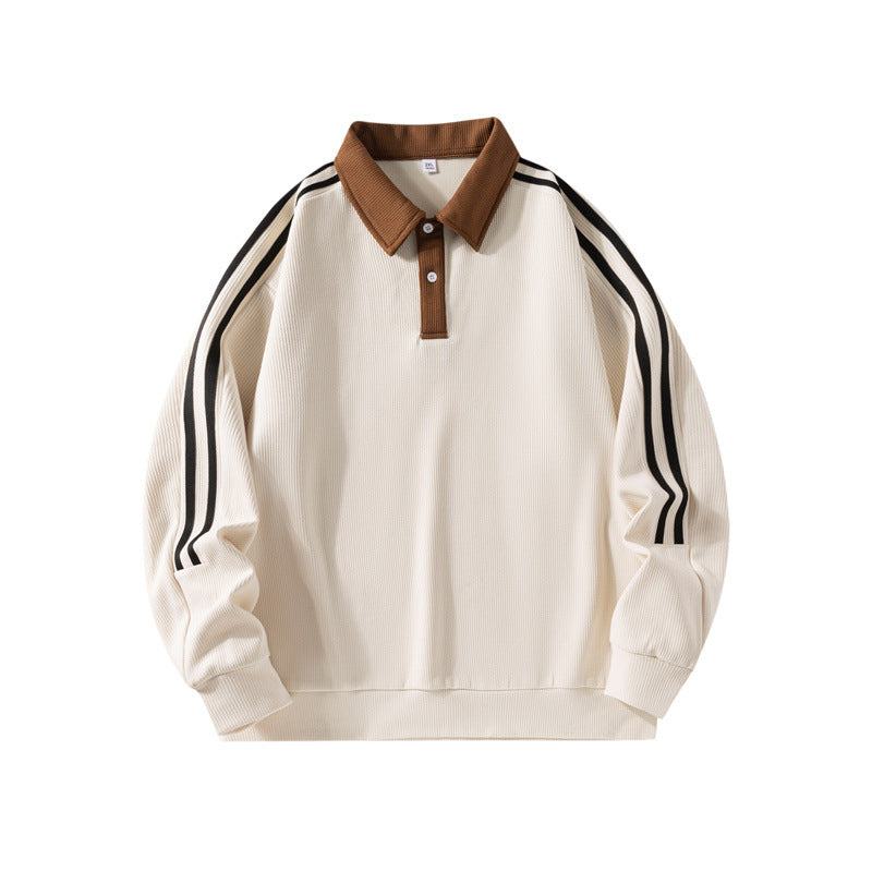 Men's sporty polo shirt with high collar and contrasting stripes Mune Fashion