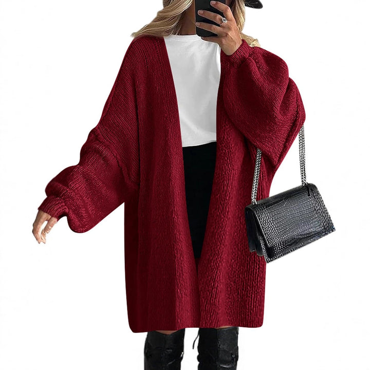 Women's Oversized Knit Cardigan with Wide Balloon Sleeves and Open Front Mune Fashion
