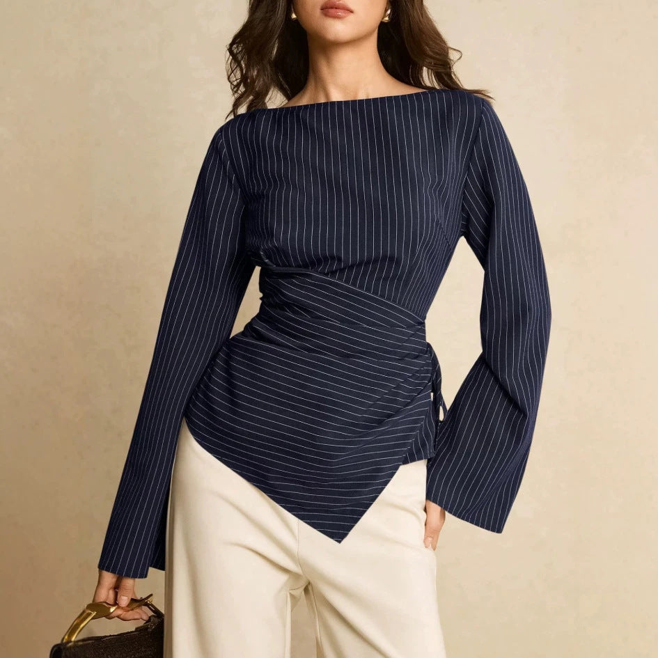 Women's Fashionable Wrap Top with Stripes Mune Fashion