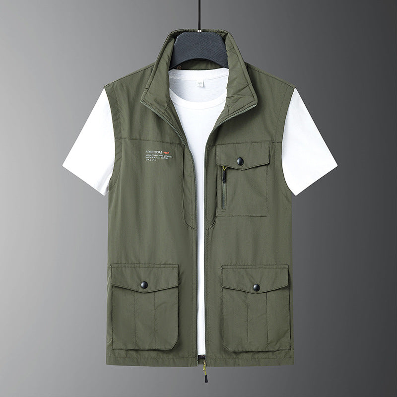 Men's Multifunctional Utility Vest with Zipper and Multiple Flap and Zipper Pockets Mune Fashion