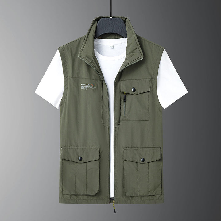 Men's Multifunctional Utility Vest with Zipper and Multiple Flap and Zipper Pockets Mune Fashion